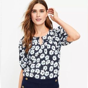 LOFT Navy and White Floral Top